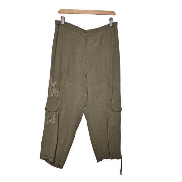 J. Jill Cargo Cropped Pants Embroidered Detail Olive Green Womens Medium - Picture 1 of 12